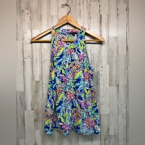 Anne Carson Women Top Tropical Colorful Sleeveless Pleated Keyhole Back Medium